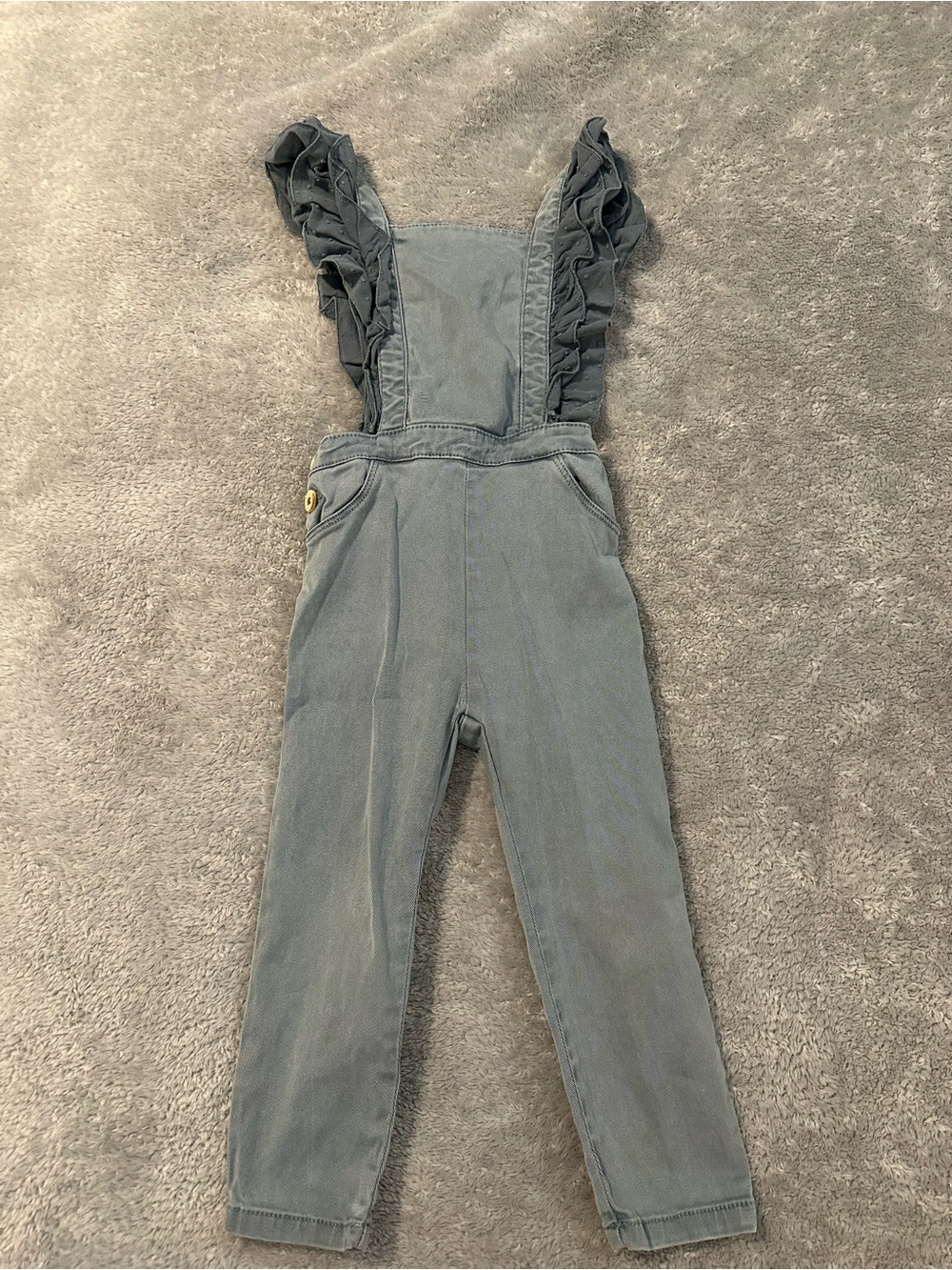 Zara Ruffled-Strap Jumpsuit in Dusty Blue-Gray 2-3Y